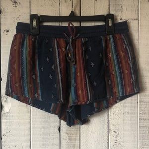 Earthbound Navy Blue Tribal Drawstring Shorts